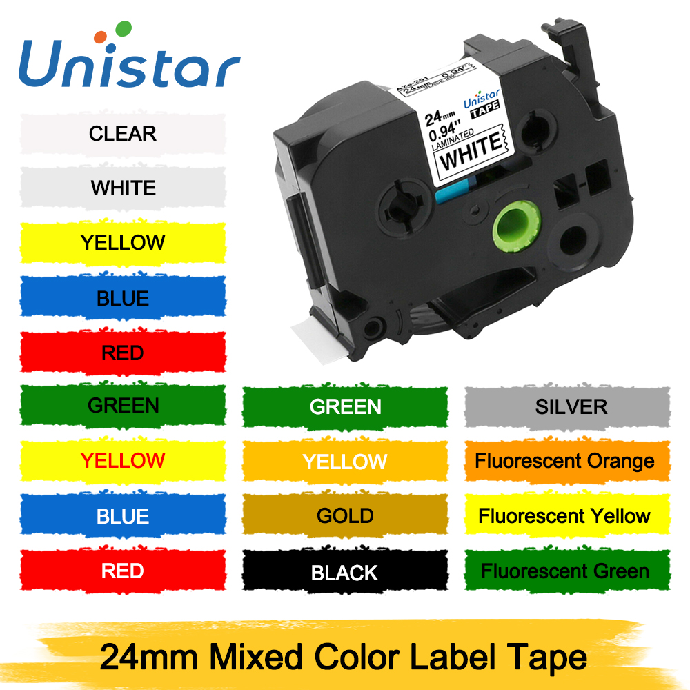 Unistar TZe-251 24mm Printer Ribbons Compatible with Brother P-touch Laminated Label Tapes Black on White TZ TZe 251 651 TZe-251