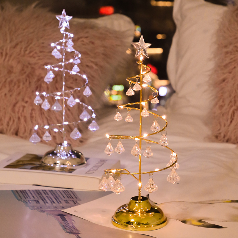 Christmas Tree Spiral Crystal Light LED Desk Table Lamp Christmas Decoration For Home Xmas Accessories Holiday Lighting