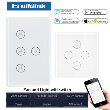 WiFi Smart Ceiling Fan Light Switch EU US Touch Panel Tuya APP Remote Various Speed Control Works with Alexa and Google Home