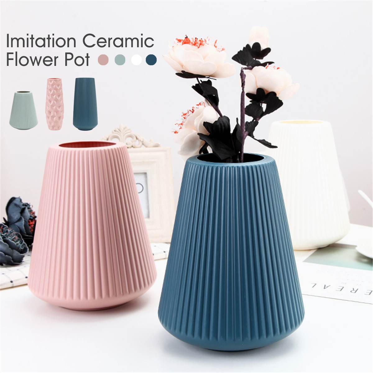 Geometric Origami Plastic Vase White Imitation Ceramic Flower Pot Flower Basket Flower Vase Decoration Home Nordic Decoration