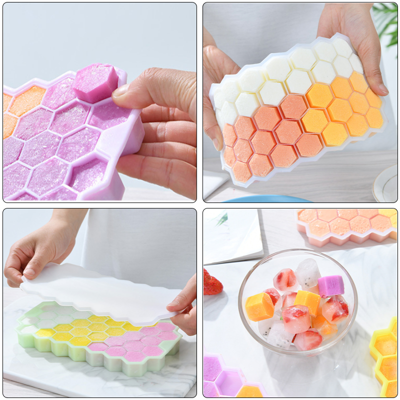 12/48/60 Grids Ice Cube Tray Plastic Ice Cube Maker Sphere Mold for Cocktail Juice Whiskey Ice Cube TrayWith Lid Kitchen Tool