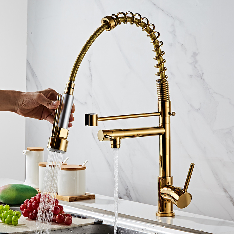 Tuqiu Pull out Kitchen faucet Gold kitchen sink Mixer tap kitchen faucet vanity water tap Rotating faucet sink faucet