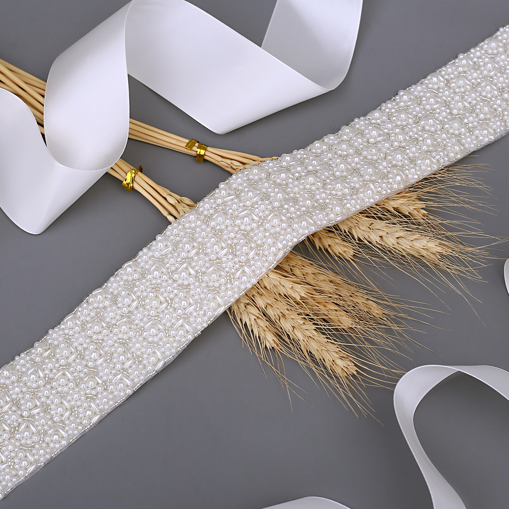TRiXY S20 Handmade Pearls Sash Beaded Belt Wedding Belts Luxury Pearls Belt Wedding Sashes Bridal Belt Sashes Beaded Bridal Belt