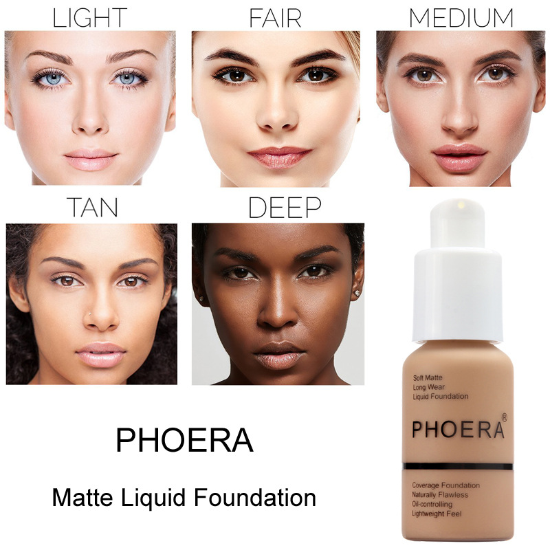 PHOERA 30ml Face Foundation Cream Base Makeup Liquid Foundation Moisturizer Oil Control Natural Long Lasting Facial Concealer