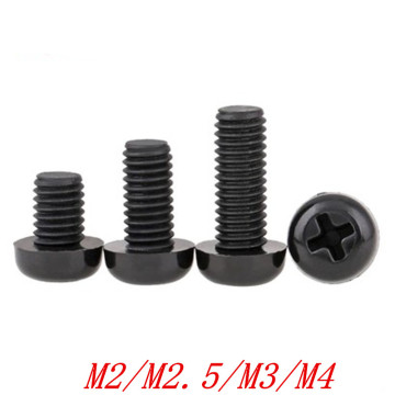 50pcs/lot Black Plastic Nylon M2 M2.5 M3 M4 Round Pan Phillips Head Screw Bolt