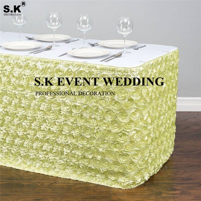 Rosette Satin Table Skirt Rectangle Tablecloth Skirting For Wedding Banquet Event Christmas Decoration