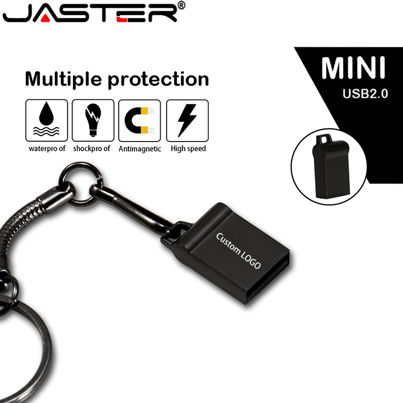 JASTER Black Mini Metal USB Flash Drive 4GB 8GB 16GB 32GB 64GB Real Capacity Flash Disk 2.0 Custom LOGO Free Gift Key Chain