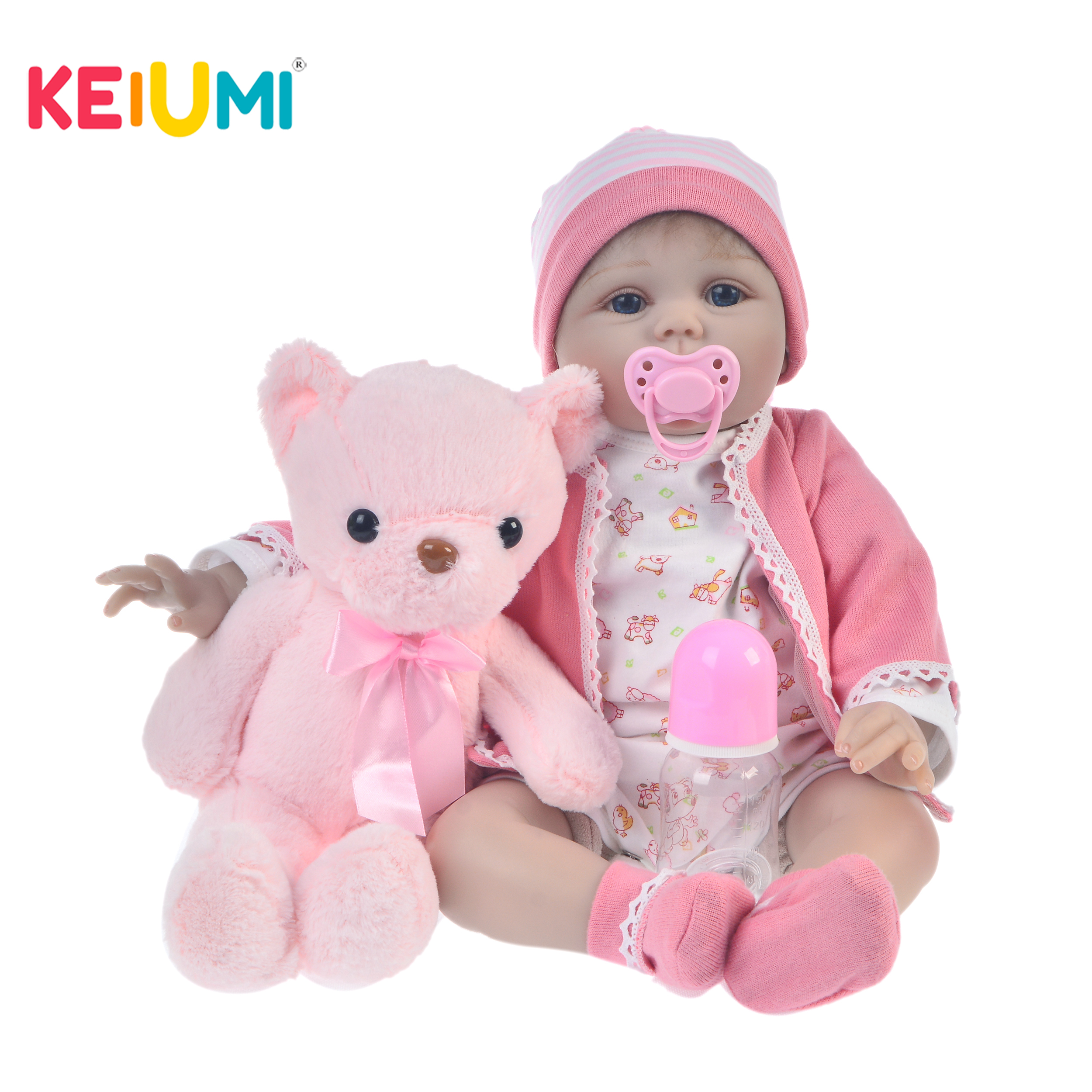 KEIUMI Fashion Soft Silicone Reborn Baby Doll 22'' 55 cm Lifelike Boneca Reborn Brinqudos For Kids Birthday Gift Bedtime Play