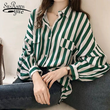 Fashion Womens Tops And Blouses 2020 Elegant Blouse Women Striped Blouse Shirt Long Sleeve Women Shirts Plus Size Tops 1728 50