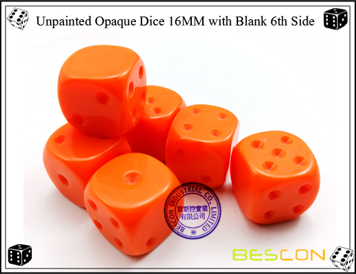 Unpainted Opaque Dice 16MM with Blank 6th Side-10