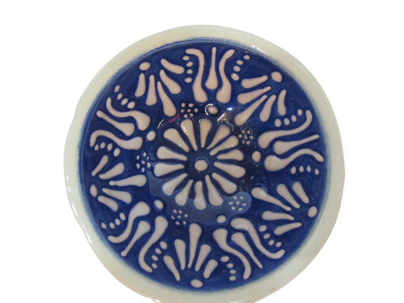 Hand Made Tile Patterned Kaolin Clay Quartz Limestone Bowl 8cm White and Blue Colored Old Turkish Pattern Healty Gift