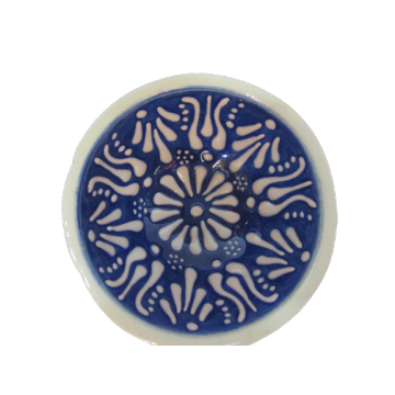 Hand Made Tile Patterned Kaolin Clay Quartz Limestone Bowl 8cm White and Blue Colored Old Turkish Pattern Healty Gift