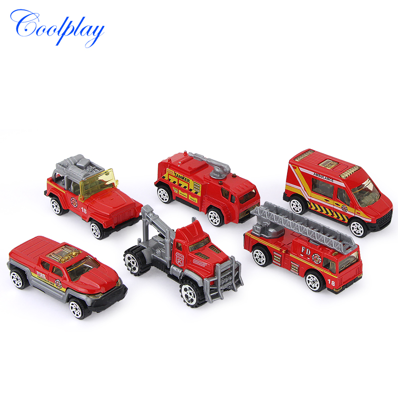 6PCS 1:64 Scale Mini Diecast Car Model Fire Truck Alloy Engine Toy Vehicles Ladder Car Machines Kids Toys for Children }