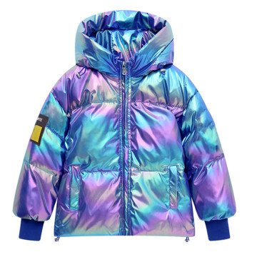Russian winter clothing Purple shiny waterproof hooded Down coat boys jacket for girls 3-12 parka children clothes boy outwear