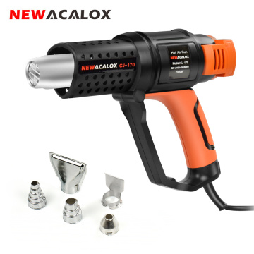 NEWACALOX Household Hot Air Gun Hair Dryer 2000W EU 220V Thermostat Heat Gun with 5pc Nozzles for Soldering/ Car Foil Heat Tool