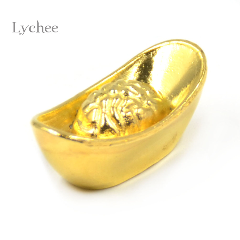 Lychee Life 10 Pieces Mascot Metal Crafts Feng Shui Auspicious Lucky Money Gold Ingot Decoration Crafts