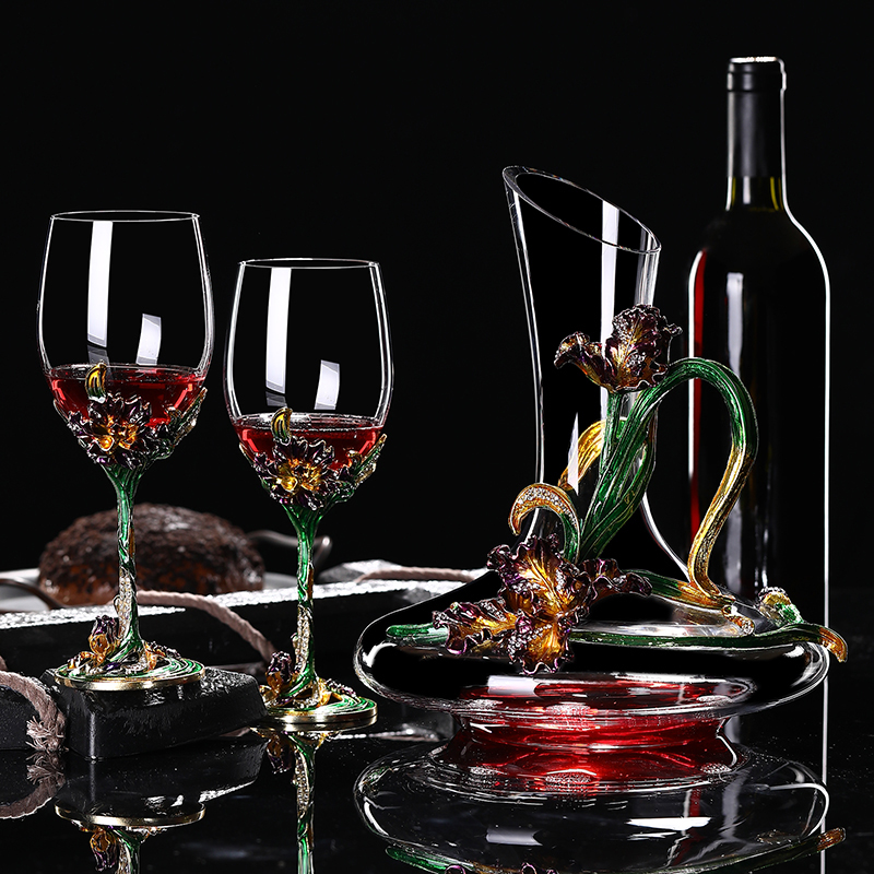 HIGH-QUALITY ENAMEL IRISES CRYSTAL GLASS RED WINE GLASS DECANTER SET WINE CHAMPAGNE GLASS CUP WEDDING GIFT BOX DRINKWARE