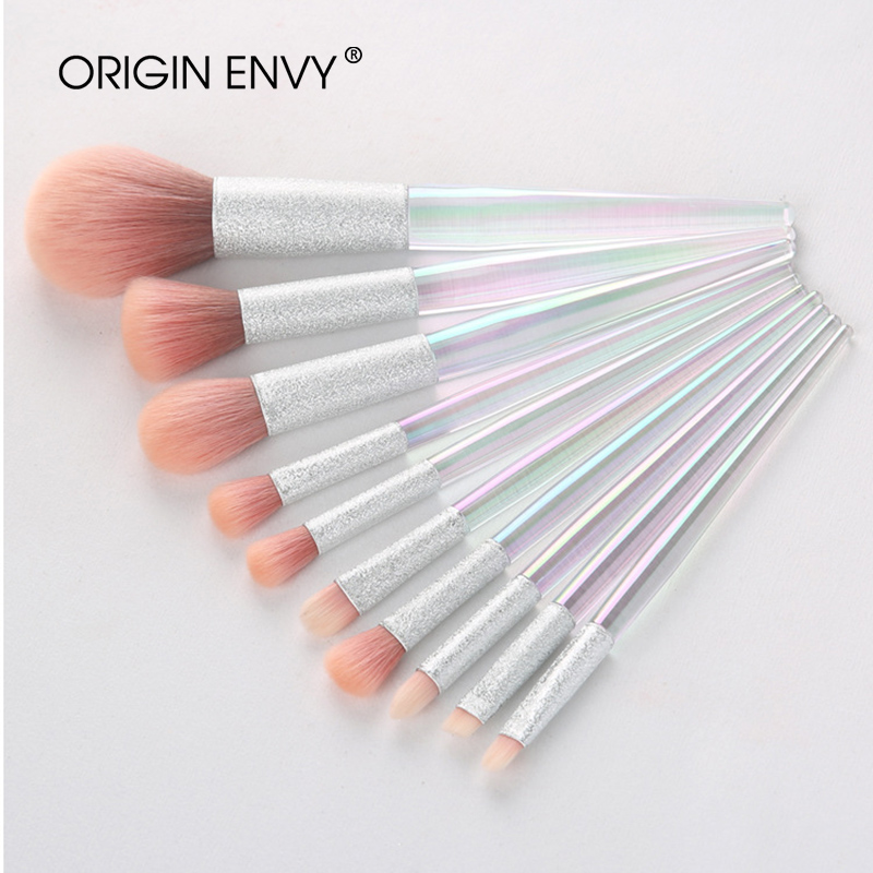 ORIGIN ENVY 10pcs Rainbow Crystal Frosted Handle Profession Makeup Brushes Set Foundation Eyeshadow Makeup Brush Beauty Tool Kit