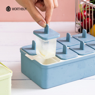 WORTHBUY 8 Grids Creative Ice Cream Mold With Stick Thawing Box Kitchen Ice Cube Mold Popsicle Maker For Kids Ice Cream Tools