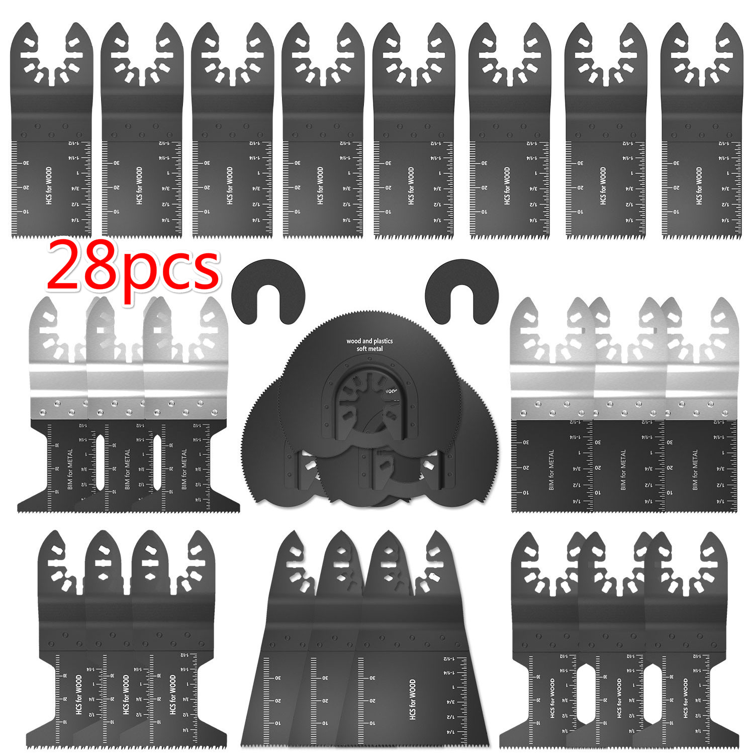 28pcs Multi-Function Saw Blades High Carbon Steel Precision Oscillating Multitool for Cutting Diy Wood Power