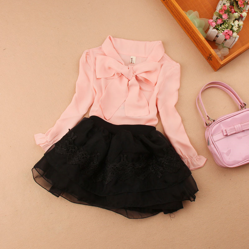 New Spring Autumn Teenage Girls Tops And Blouses School Girl Blouse Shirt Kids Chiffon Red Long Sleeve Bow Baby Blusas JW0552A