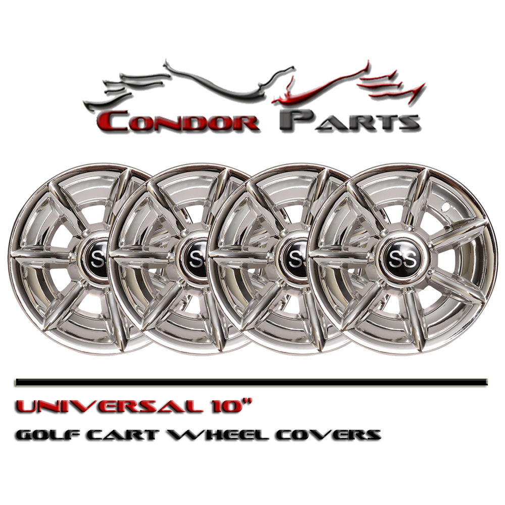 Condor Parts - Golf Cart Wheel Covers 10 inch,Improved 7 Spoke Chromed Hub Caps For Club Car, E-Z-GO, Yamaha etc. Set of 4.