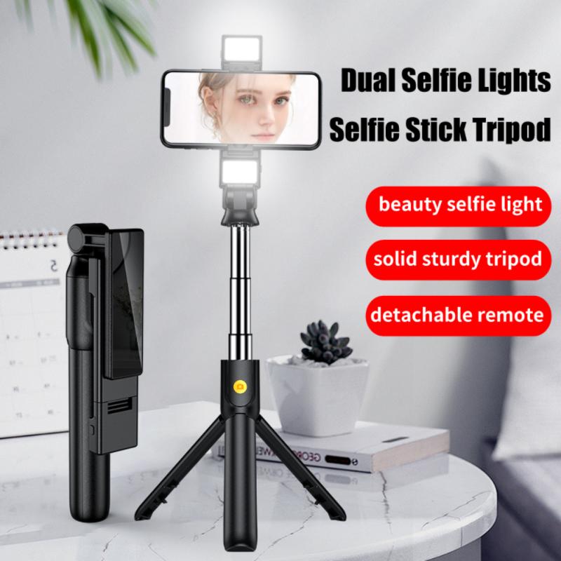 High Quality Wireless Bluetooth Selfie Stick Tripod With Double Fill Light Extendable Foldable Monopod For Iphone Smartphone