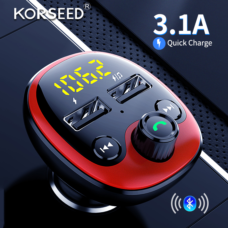 KORSEED Bluetooth FM Transmitter Handsfree For Car Car Kit MP3 Audio Player with Quick Charge mp3 player bluetooth car 12V