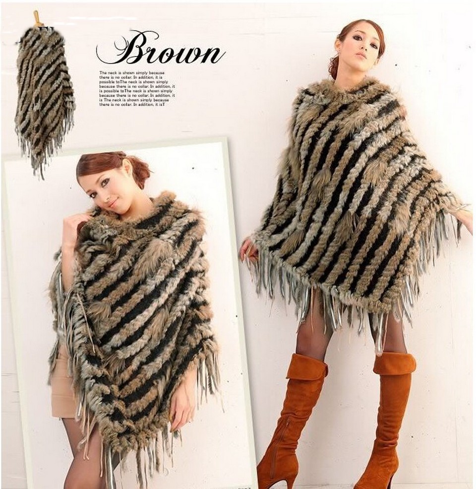 2020 new fashion FXFURS Real Knitted Rabbit Fur Shawl with Tassel Fashion Rabbit Fur Poncho with Hood 3 Colors