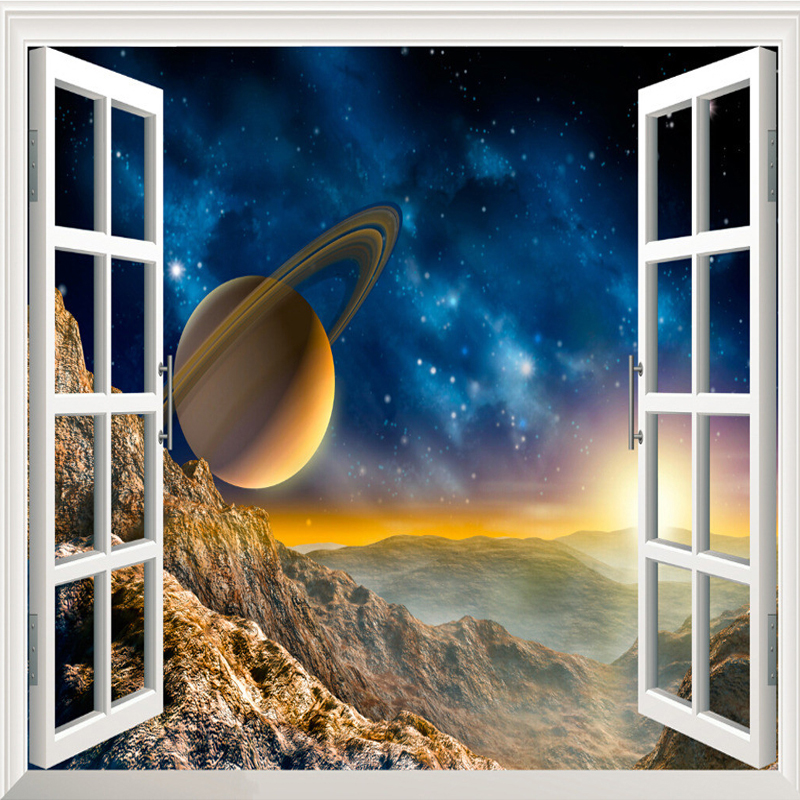 Custom Photo Wallpaper 3D Outside Window Scenery Planet Wall Mural Living Room Sofa TV Backdrop Wallpaper For Bedroom Walls 3D