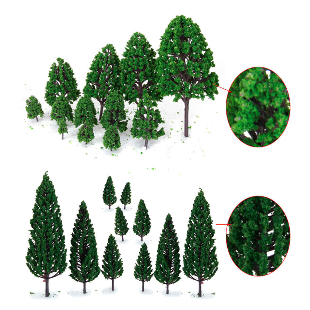 22pcs Model Tree 3-16cm Green Train Railroad Architecture Diorama HO Scale for DIY Crafts or Building Models