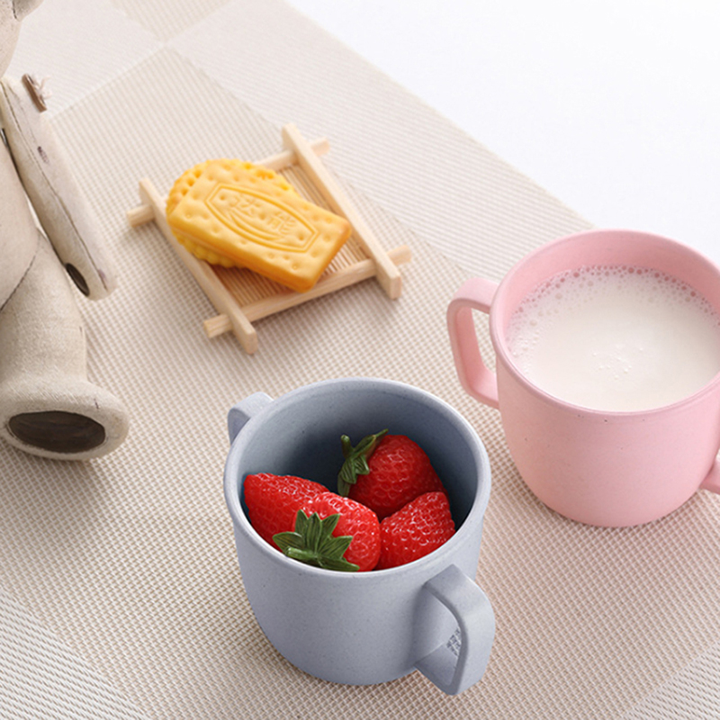 Wheat Straw Environmental Water Cup Children Breakfast Double Handle Eco-Friendly Milk Drink Cup For Baby