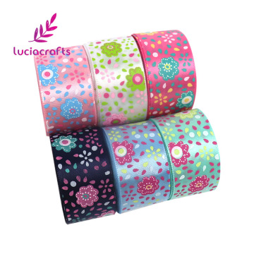 Lucia Crafts 5y 25mm Flower Printed Satin Ribbons Gift Wrapping DIY Handmade Materials Headdress Accessories T0108