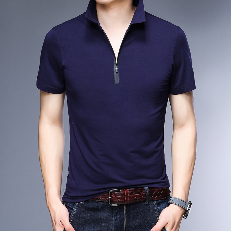 Male Polo Shirt 2020 Summer Slim Plain Color Fashion Brands Design Cotton Polo Zip Up Collar Polo Men's Polo Shirt Short Sleeve