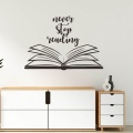 Never Stop Reading Quote Wall Stickers Vinyl Wall Decal Open Book Reading Room Library Decor Removable Murals Wallpaper