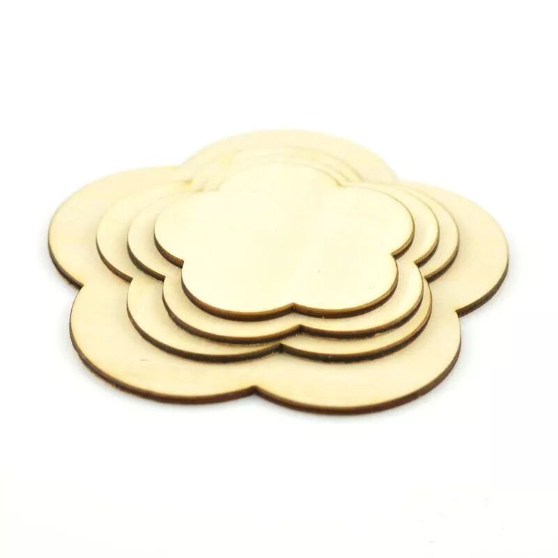 Set of 50 blank plywood flower shaped cutouts laser cut wooden ornaments