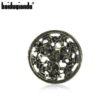 baiduqiandu new arrival antique brass plated round symbol brooch pins for men or women