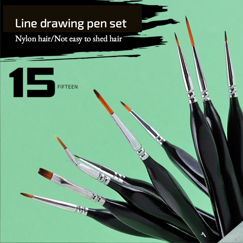 Black Oil Painting Brush Set Watercolor gouache Draw Hook line pen Fan shap Pen 15pcs angle head Nylon hair Short pole art Brush