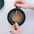 European luxury ceramic coffee cup set 6 pieces with dish spoon gift box set mug milk tea coffee green drink 600ml