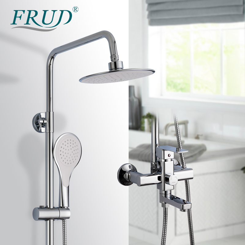 FRUD High Quality Chrome Bath Shower Mixer Faucet Rotate Tub Spout Bathroom Wall Mount Rainfall Shower System With Handshower