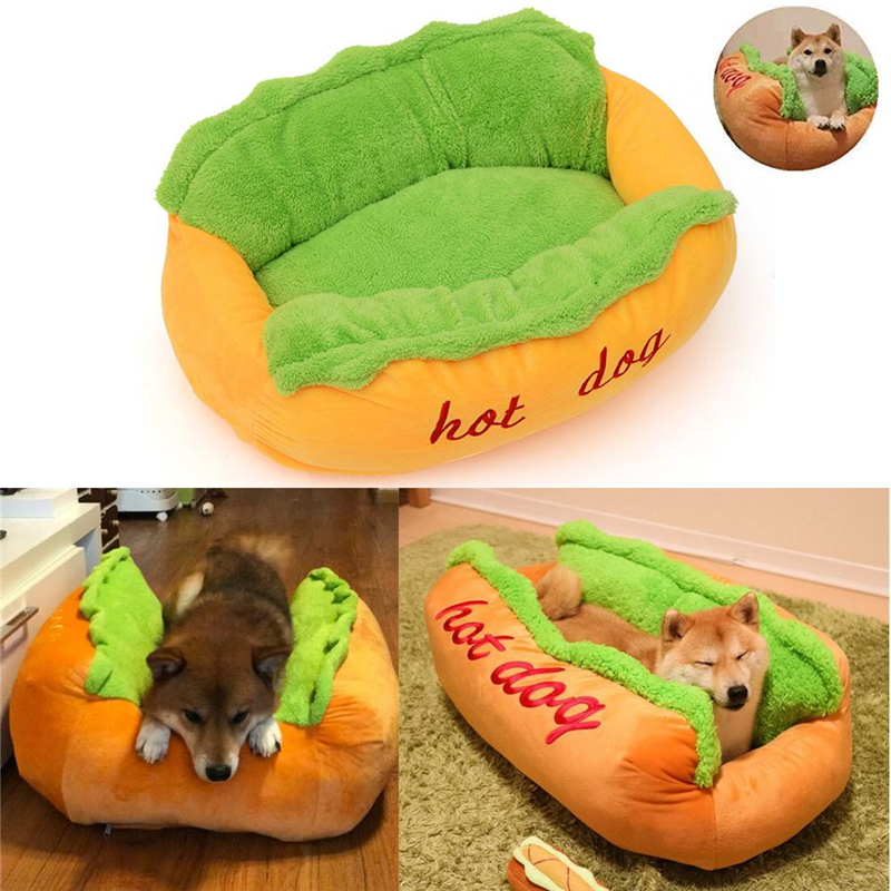 Funny Hot Dog Bed Pet Lounger Doggie Bed Kennel Cat Puppy Warm Soft House Warm Sofa Mat Basket Blanket Hotdog Beds Sleeping Bag