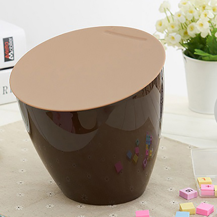 Plastic Office Desktop Trash Can Paper Basket Mini Waste Bin With Lid Garbage Box 3 colors for Home Kitchen Bedroom Accessories