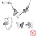 Modian 100% Real 925 Sterling Silver Butterfly Jewelry Sets Classic Simple With 5A CZ Ring Vintage Pendant Necklace For Women
