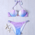 2pcs/set Mermaid Shell Bikinis Set Bra Design Two-Piece Suit Swimwear Gradient Color Beachwear Sexy Swimsuit Bikini Beachwear