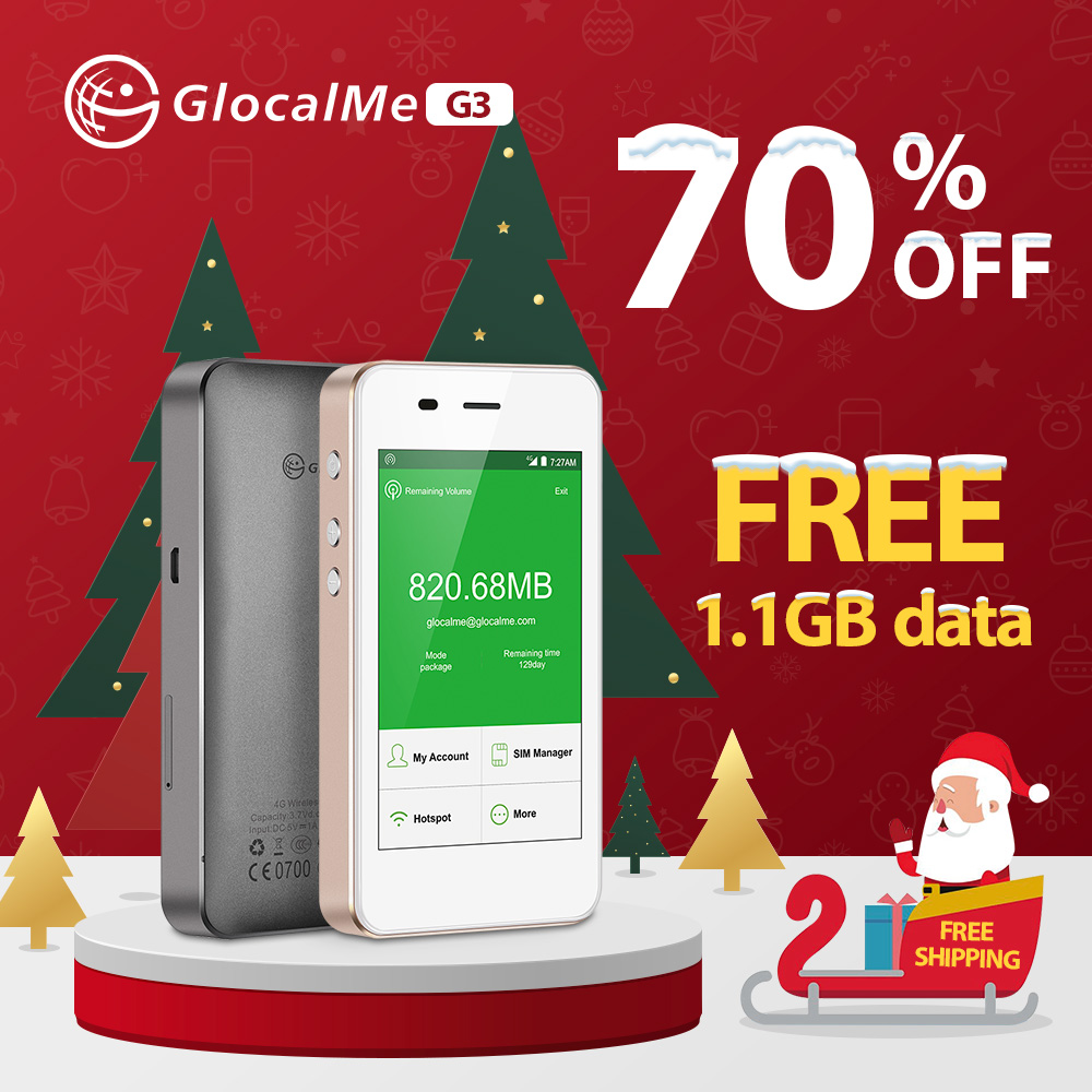 GlocalMe 4G LTE Global Pocket Wifi Wireless Router with 1GB Data No Sim Card Free Roaming Mifi New