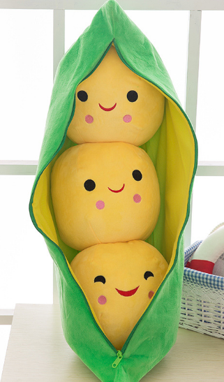 25 CM Cute Pods Pea Shape Stuffed Plant Doll 3 Beans with Cloth Case Creative Plush Toy 2 Colors