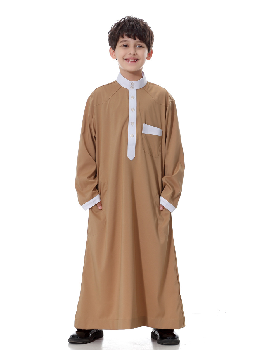 High quality Muslim Islamic Clothing for Children Arabia Jubba Thobe plus size dubai boy's Kaftan Abaya clothing 4 colors