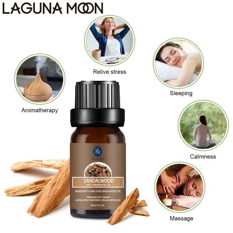 Lagunamoon Sandalwood 10ML Pure Essential Oil Massage Diffuser Aroma Patchouli Cinnamon Frankincense Oil Relive Stress Sleeping