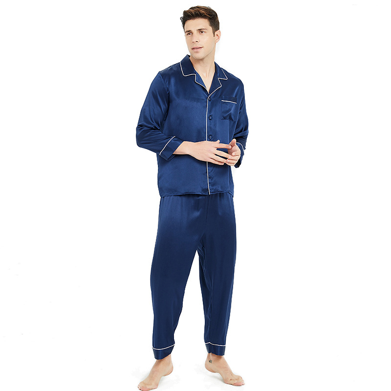 19 Momme Silk Pajamas Men's 100% Mulberry Silk Long Sleeve Suit Couples Comfortable Pajamas Man sleepwear 2021 New Style