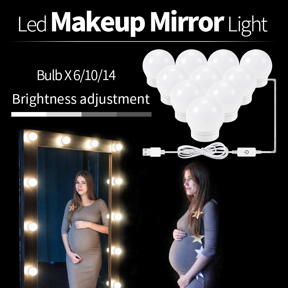 USB LED Vanity Light Makeup Table Lighting Hollywood Bathroom Mirror LED Light make up Mirror Lamp Dimmable 12V 2 6 10 14 Bulbs